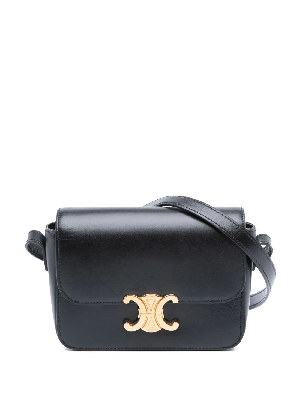 Celine Pre-Owned 2020 Teen Shiny Calfskin Triomphe crossbody bag - Black | Farfetch Global