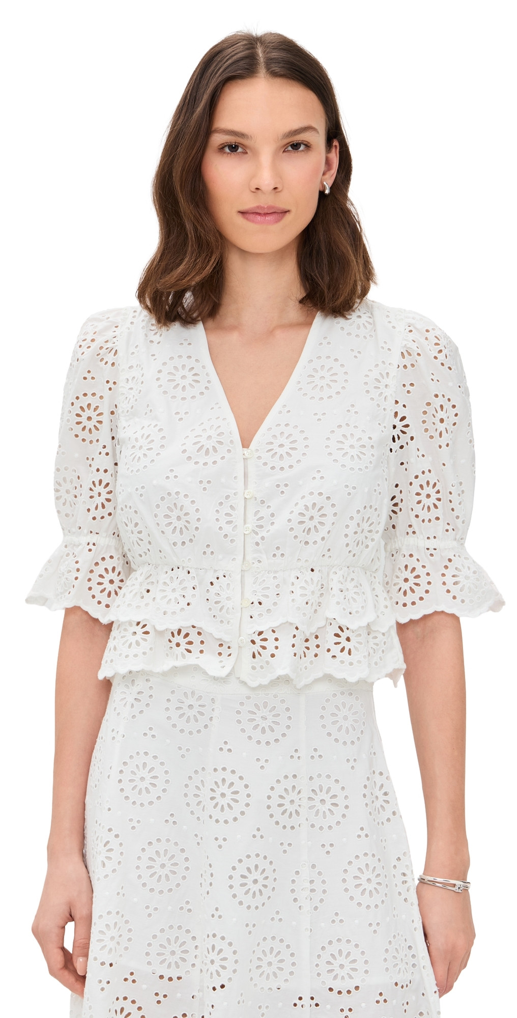 FRAME The Solstice Eyelet Blouse White XS | Shopbop