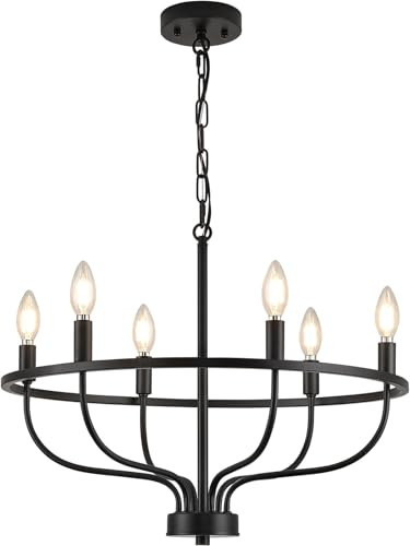 ONESMING 6 Light Modern Farmhouse Black Chandelier Light Fixture,Dining Room Chandelier Over Table,Matte Round Candle Ceiling Pendant Chandelier for Entryway Foyer Bedroom Kitchen Living Room | Amazon (US)