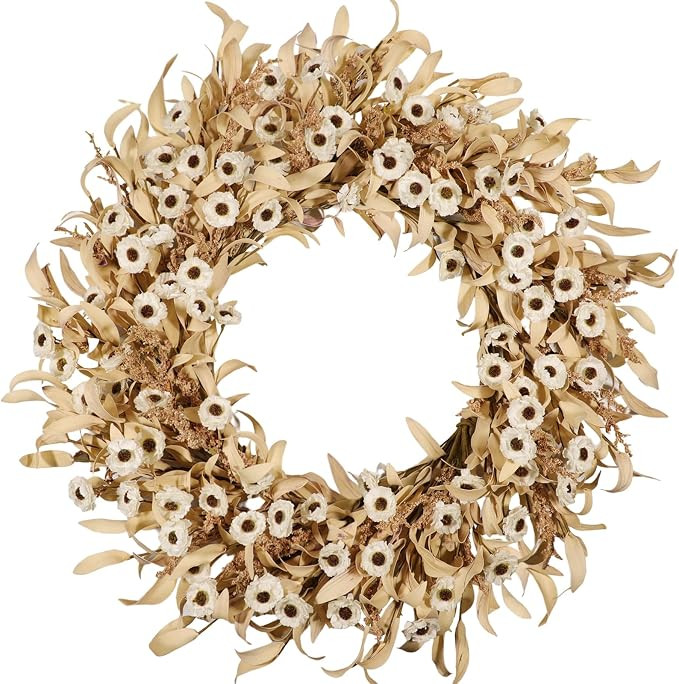 24 Inch White Floral Wreaths for Front Door - Spring Summer Decor with Artificial Eucalyptus, Box... | Amazon (US)