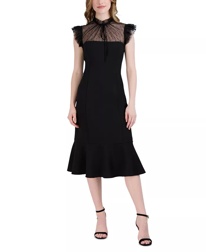 Women's Ruffled Illusion-Yoke Midi Dress | Macys (US)