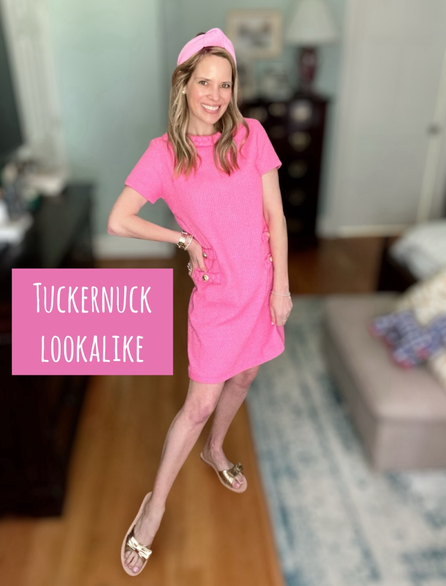 Use code ASHLEYBA for 10% off my go-to sparkle from Melinda Maria Jewelry!

Pink perfection + bow-tiful sandals!
This classic-meets-cute look is giving major Elle Woods goes to brunch vibes! I’m wearing a Tuckernuck Jackie dress lookalike in a bold hot pink with gold button details — so flattering and timeless. I styled it with the Jack Rogers Brightly Bow sandals in gold for that signature prep-with-a-twist look.

Topped it off with a pink knotted headband, pearl studs, and of course, my Melinda Maria bracelet stack for that everyday sparkle (don’t forget to use code ASHLEYBA for 10% off!).

Outfit details:
	•	Pink textured shift dress (Tuckernuck Jackie dupe!)
	•	Jack Rogers Brightly Bow sandals in gold
	•	Pink top knot headband
	•	Pearl stud earrings
	•	Gold + crystal Melinda Maria bracelets

Perfect for: spring brunches, baby showers, birthdays, or any girly day out!

Shop the look:
Jackie dress dupe | Gold bow sandals | Feminine spring style | Statement jewelry stack


#TuckernuckStyle #JackieDressLookalike #JackRogers #BrightlyBow #MelindaMariaJewelry #UseCodeASHLEYBA #SpringOutfitInspo #PreppyStyle #LTKSpringStyle #LTKBowStyle #LTKUnder100 #PinkOutfitGoals #GirlyStyle #LTKPreppy


#LTKFindsUnder50 #LTKOver40 #LTKFindsUnder100