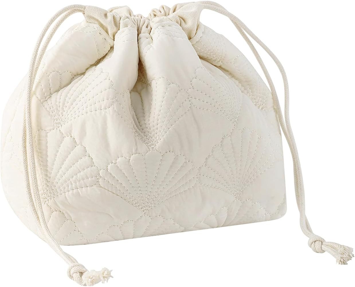 uekeboag White Shells Drawstring Quilted Cotton Makeup Pouch,Coquette Quilted Toiletry Bag for Wo... | Amazon (US)