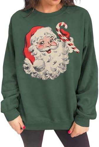 IZYJOY Women Christmas Santa Sweatshirt Retro Santa Claus Pullover Oversized Top Crewneck Long Sl... | Amazon (US)
