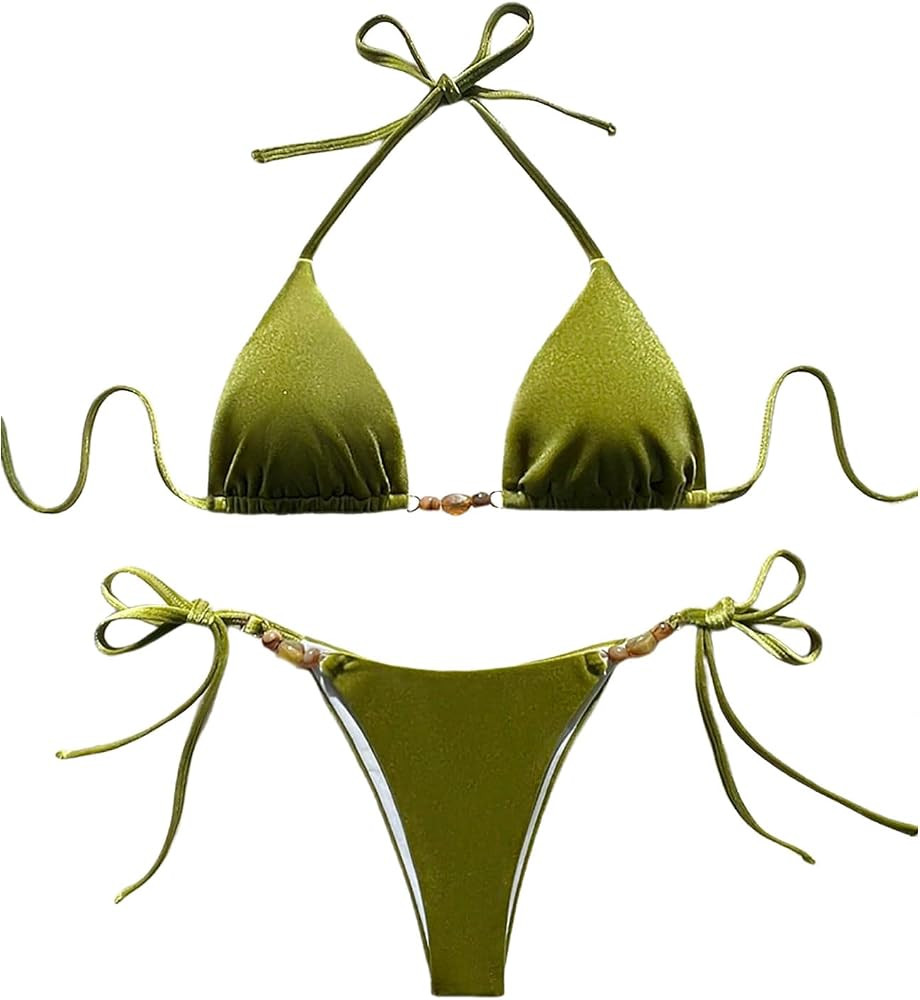 SOLY HUX Women's Halter Triangle Bathing Suit String Bikini Set Tie Side Two Piece Swimsuit | Amazon (US)