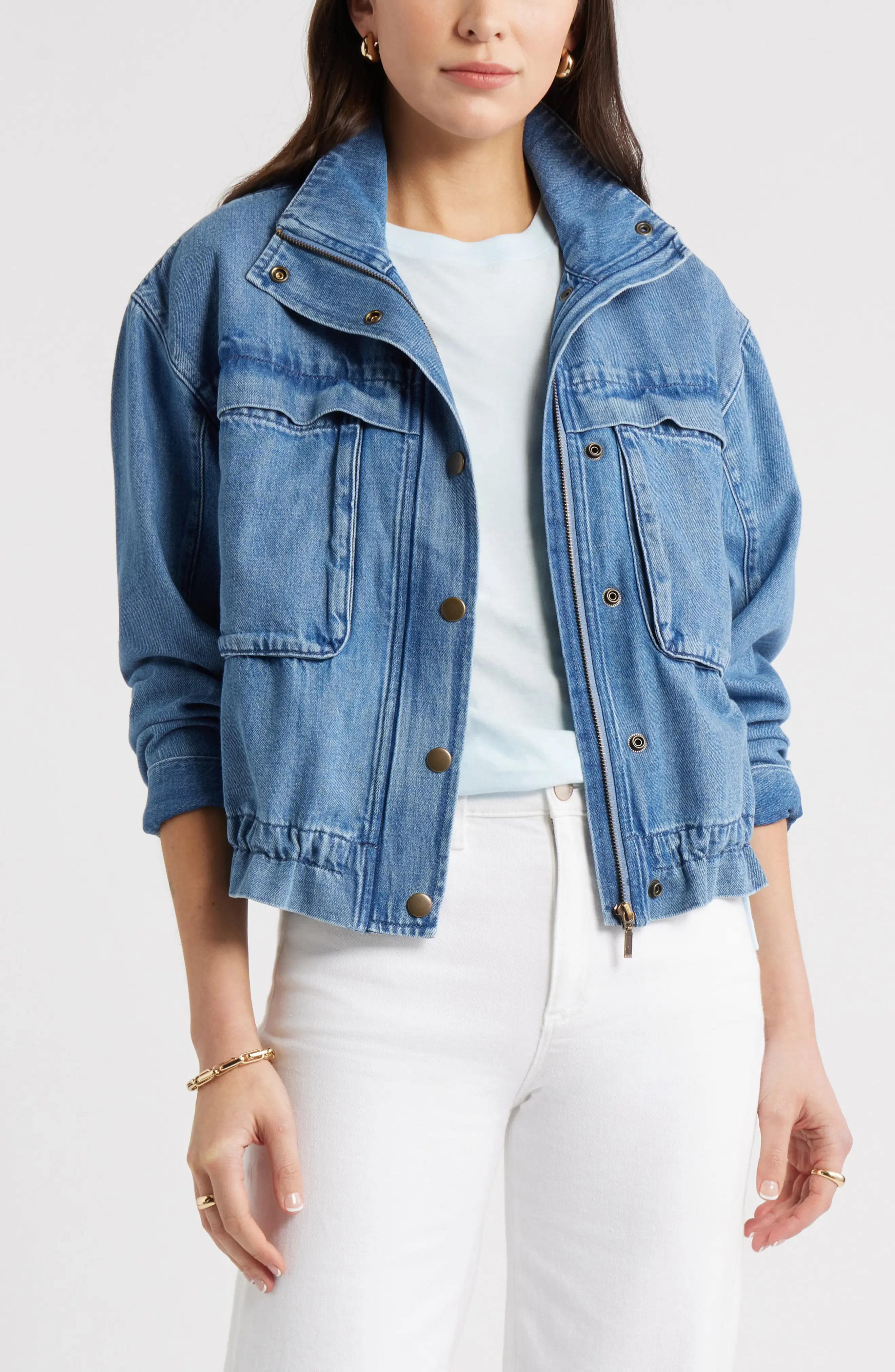 caslon(r) Denim Utility Jacket in Medium Wash at Nordstrom, Size X-Large | Nordstrom
