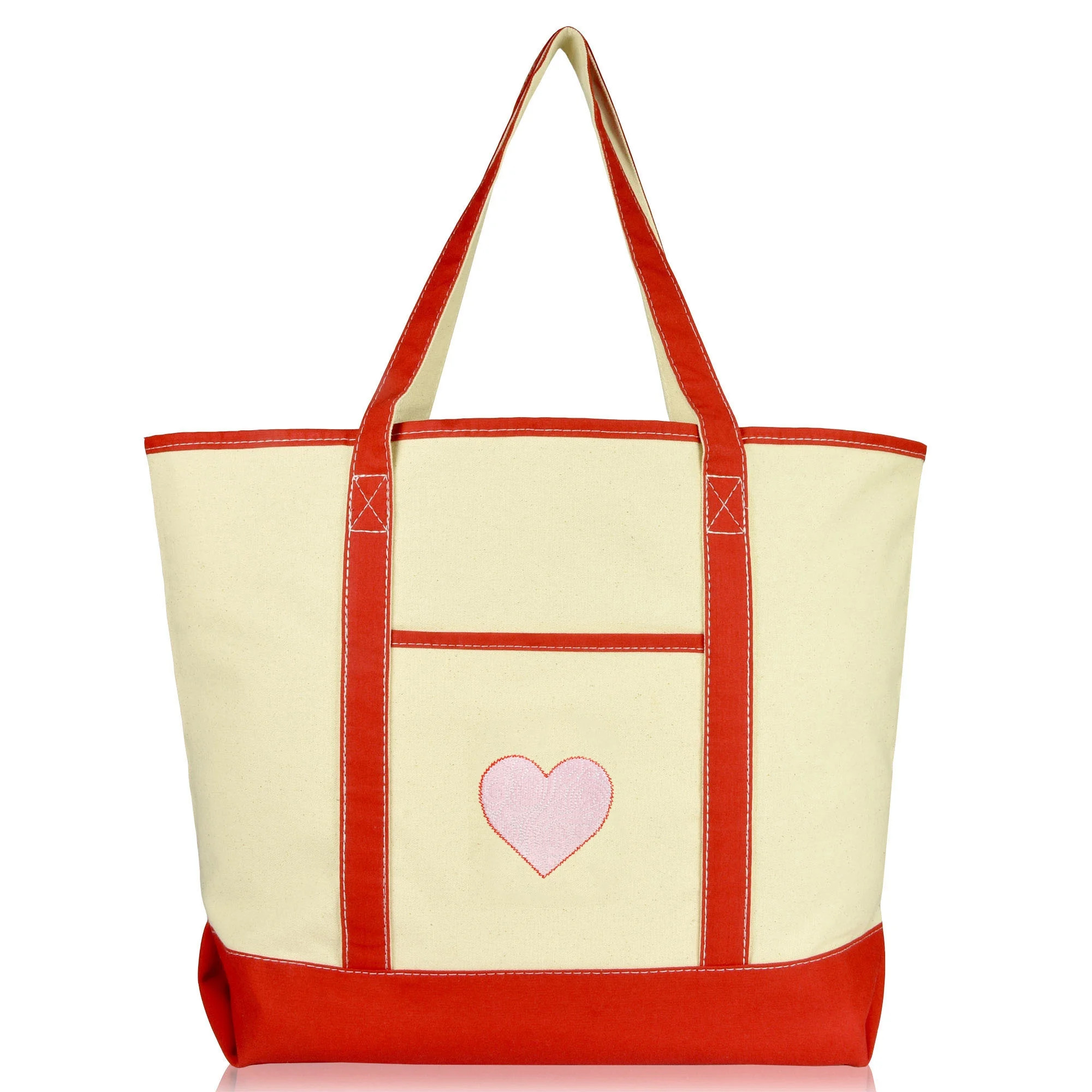 DALIX Filigree Heart Womens Embroidered Tote Bag Natural Canvas in Red | Walmart (US)
