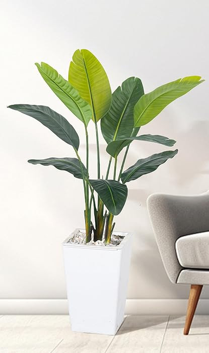 Bird of Paradise Artificial Plant 4FT, Faux Tropical Palm Tree with White Tall Planter, Large Fak... | Amazon (US)