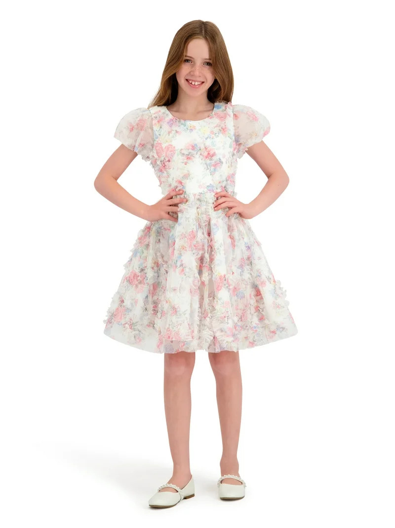 Kensie Girl Short Sleeve Allover Printed Ruffle Dress, Sizes 4-16 | Walmart (US)