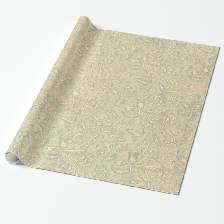Retro Vintage Creme Leaf Floral Moss Green Wrapping Paper | Zazzle | Zazzle