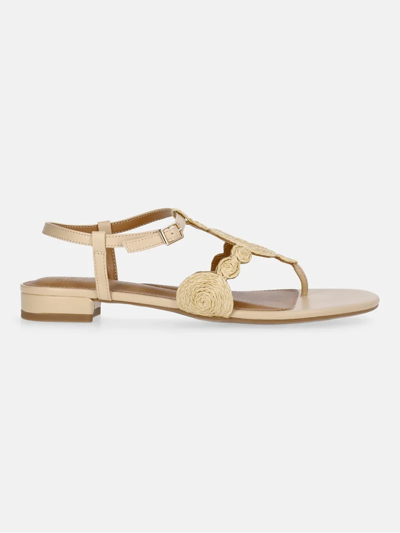 Time and Tru Women's Raffia Circle Thong Sandals | Walmart (US)