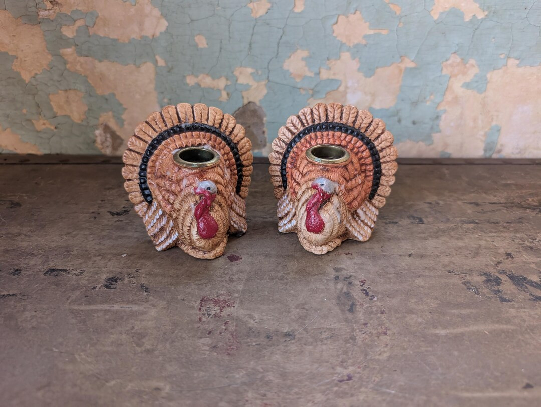 Vintage Ceramic Thanksgiving Turkey Candle Holder Set - Etsy | Etsy (US)