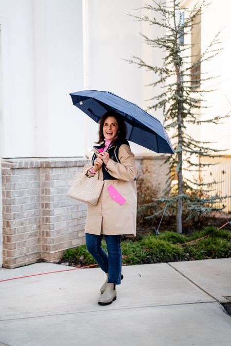 Rainy day looks for petites.  The cutest Boden petite rain coat that will make you smile on a rainy day.  Wearing a 2P.  Spring outfits, rainy day outfits, petite outfits.

#ltkpetite #petite

#LTKshoecrush #LTKover40 #LTKSeasonal