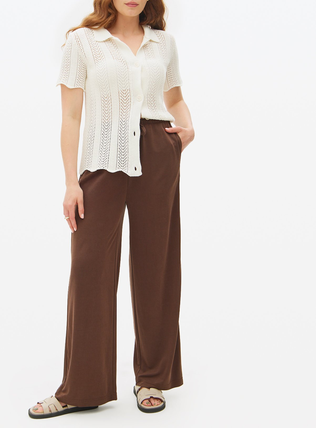 Brown Cupro Wide Leg Trousers | Tu Clothing