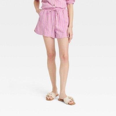 Women's High-Rise Linen Pull-On Shorts - Universal Thread™ Pink Striped S | Target