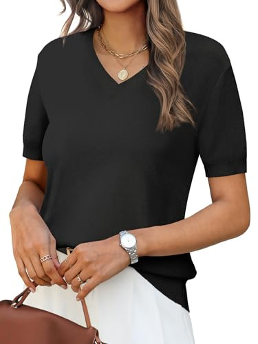 ANRABESS Women Wool Blend Sweater Summer 2026 Short Sleeve V Neck Pullover Top Business Casual Ou... | Amazon (US)