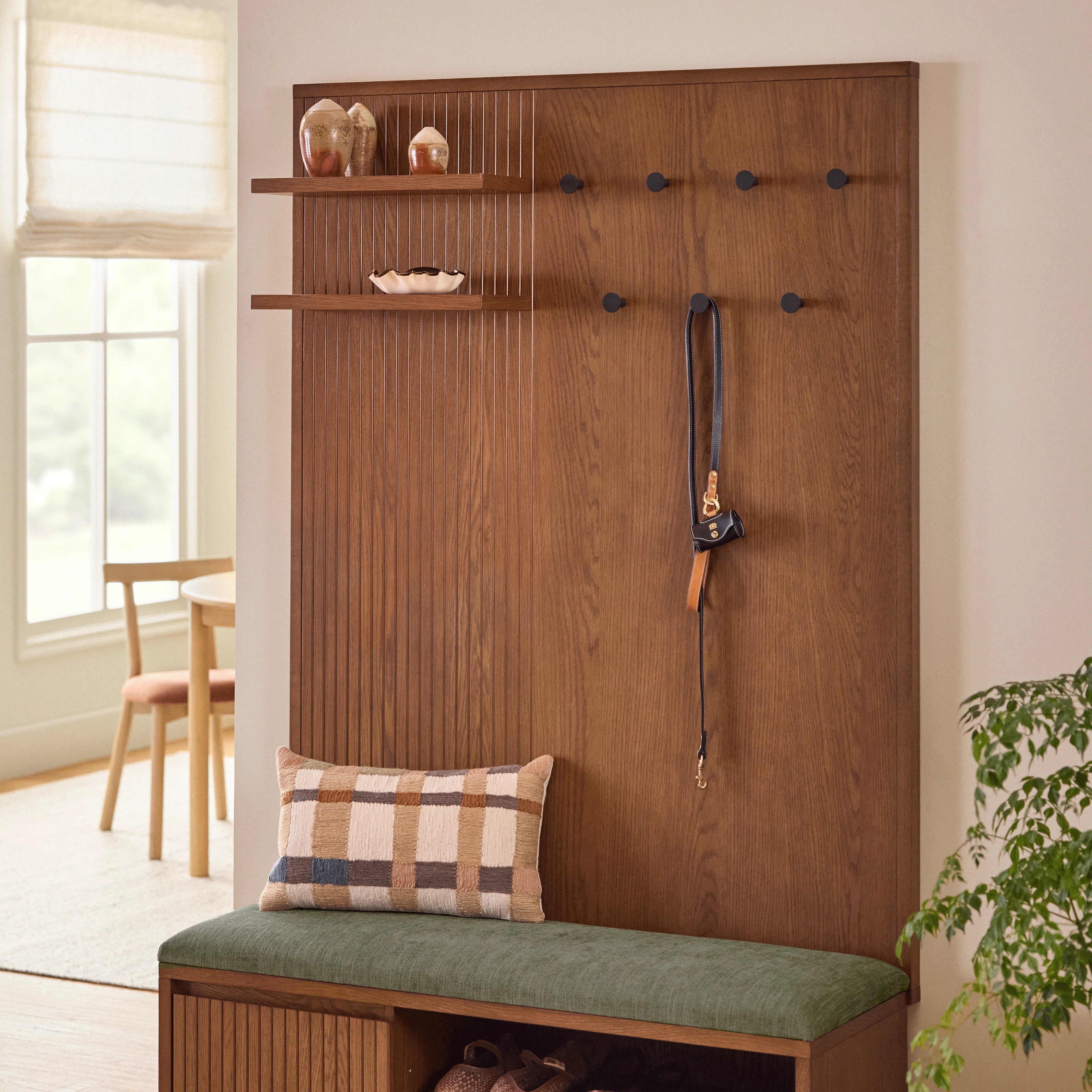 Kouva 47" Bench and Wall Panel Storage Set - Smoked Oak and Algonquin Green | Article