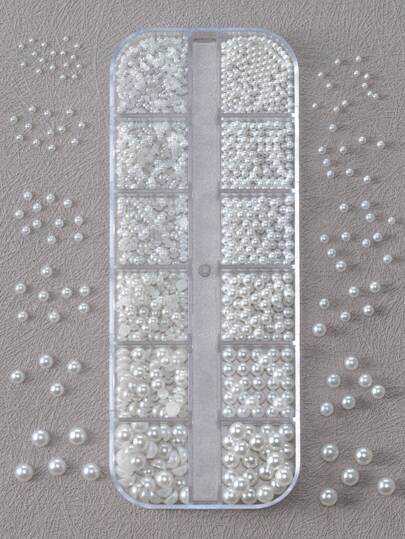 1,5/2/2,5/3/4/5mm Perle miste a mezza sfera, 1 scatola di perle bianche piatte e tonde per arte d... | SHEIN