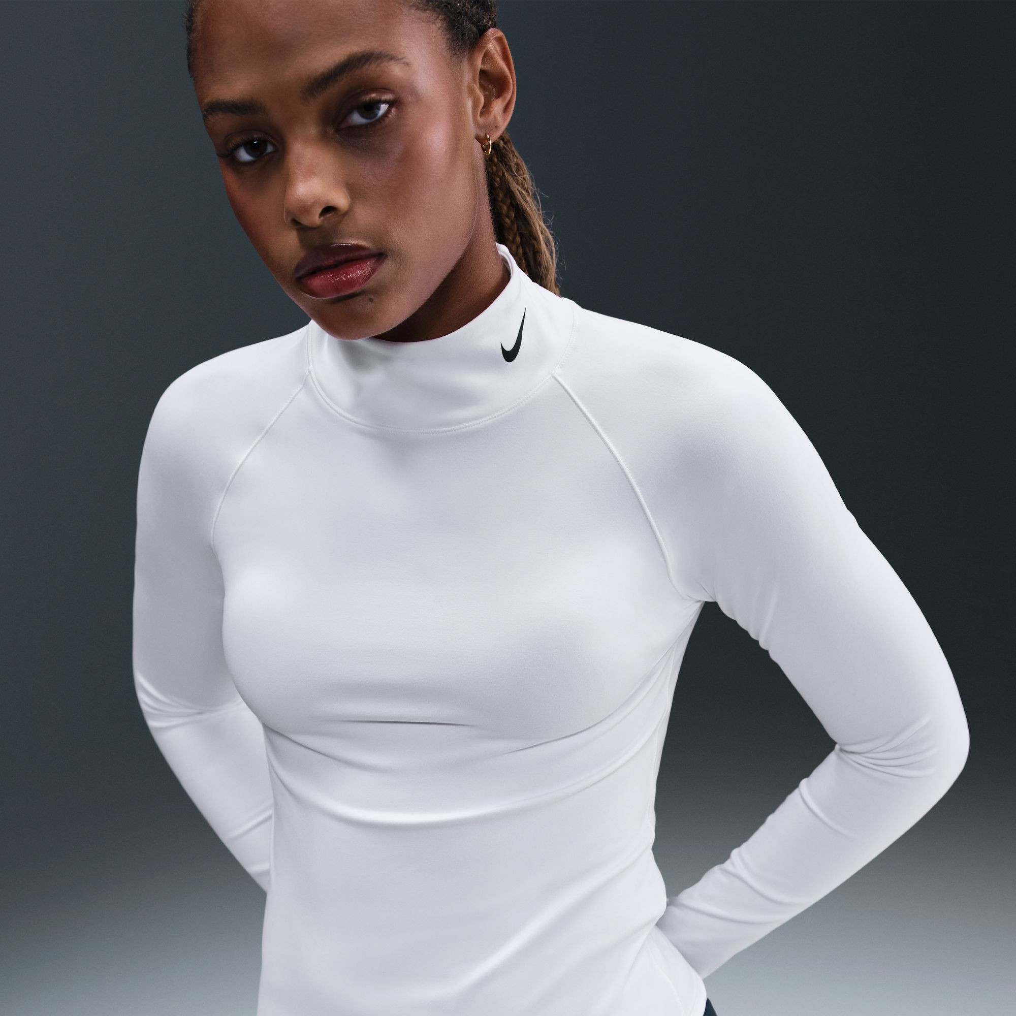 Nike Women's Pro Dri-FIT Fitness Mock-Neck Long-Sleeve Top, Medium, White | DICK'S Sporting Goods
