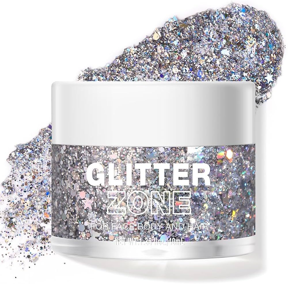 LANGMANNI Holographic Body Glitter Gel for Body, Face, Hair and Lip.Color Changing Glitter Gel Under Light. Vegan & Cruelty Free-1.35 oz (5# Silver Fantasy) | Amazon (US)