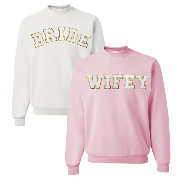 Wifey/Bride Letter Patch Crewneck Sweatshirt | United Monograms