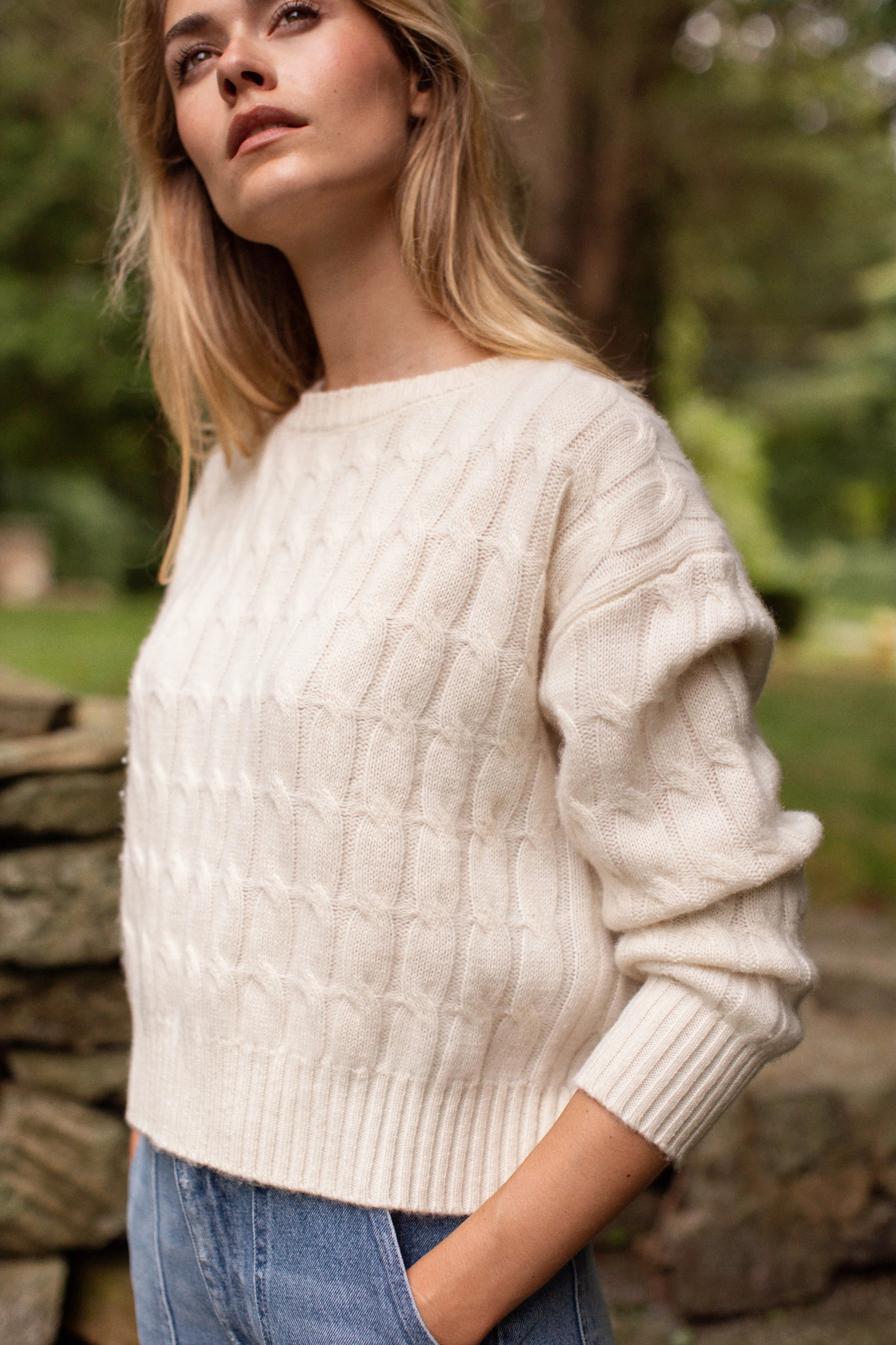 Slouchy Cable Knit Cashmere Sweater - Ivory | Marea