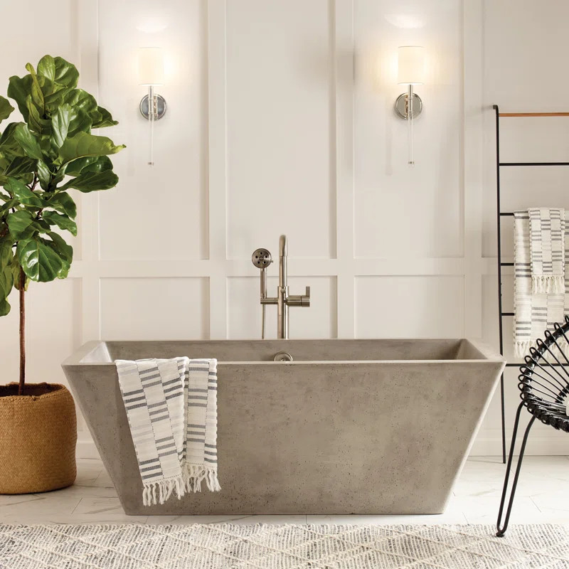 NativeStone 66" x 34" Freestanding Soaking Cement Bathtub | Wayfair North America