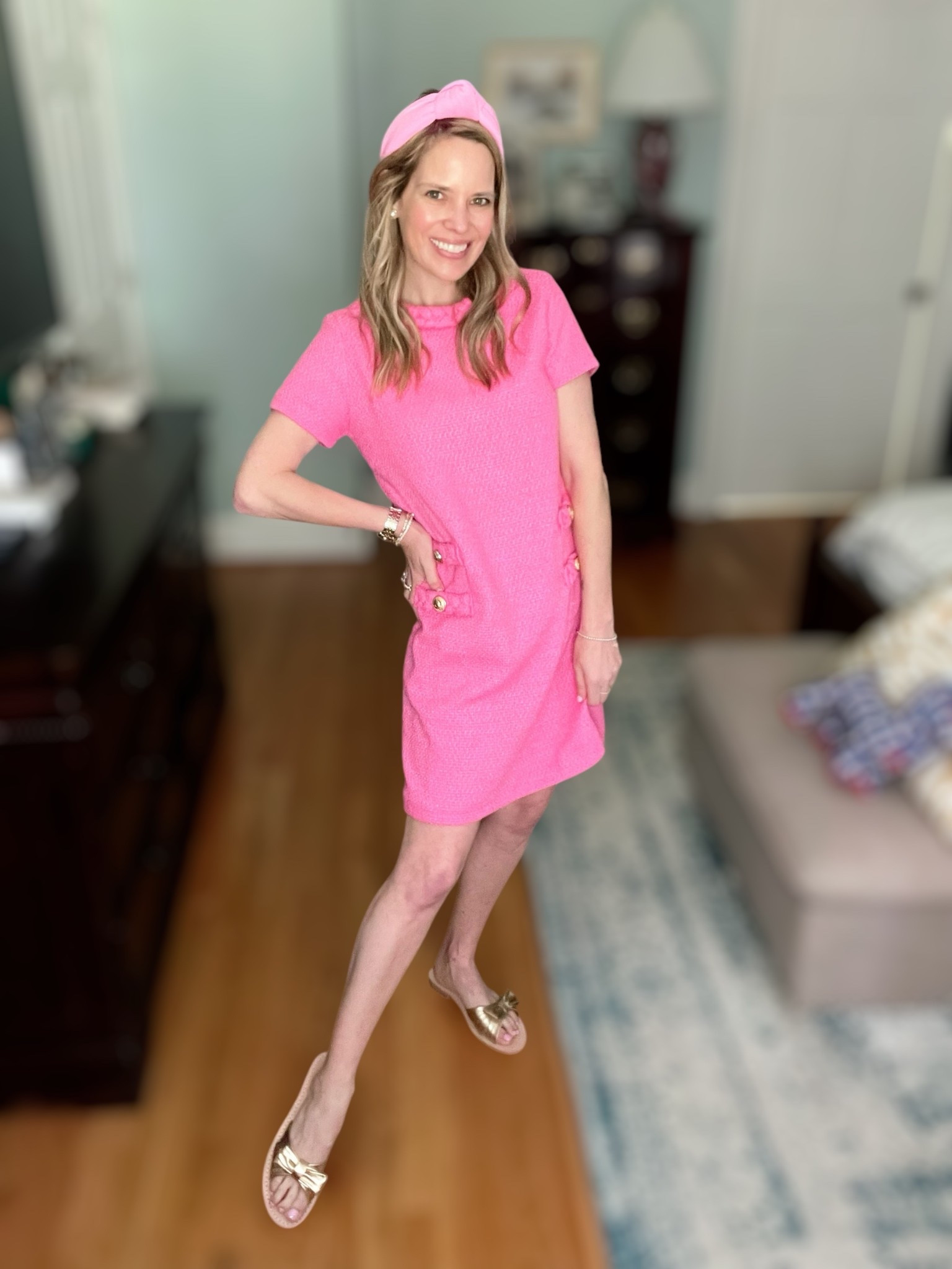 Use code ASHLEYBA for 10% off my go-to sparkle from Melinda Maria Jewelry!

Pink perfection + bow-tiful sandals!
This classic-meets-cute look is giving major Elle Woods goes to brunch vibes! I’m wearing a Tuckernuck Jackie dress lookalike in a bold hot pink with gold button details — so flattering and timeless. I styled it with the Jack Rogers Brightly Bow sandals in gold for that signature prep-with-a-twist look.

Topped it off with a pink knotted headband, pearl studs, and of course, my Melinda Maria bracelet stack for that everyday sparkle (don’t forget to use code ASHLEYBA for 10% off!).

Outfit details:
	•	Pink textured shift dress (Tuckernuck Jackie dupe!)
	•	Jack Rogers Brightly Bow sandals in gold
	•	Pink top knot headband
	•	Pearl stud earrings
	•	Gold + crystal Melinda Maria bracelets

Perfect for: spring brunches, baby showers, birthdays, or any girly day out!

Shop the look:
Jackie dress dupe | Gold bow sandals | Feminine spring style | Statement jewelry stack


#TuckernuckStyle #JackieDressLookalike #JackRogers #BrightlyBow #MelindaMariaJewelry #UseCodeASHLEYBA #SpringOutfitInspo #PreppyStyle #LTKSpringStyle #LTKBowStyle #LTKUnder100 #PinkOutfitGoals #GirlyStyle #LTKPreppy


#LTKFindsUnder50 #LTKFindsUnder100 #LTKOver40