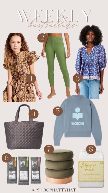 Best sellers - tuckernuck blouse - marant crew neck - velvet ottoman - tote bag - Amazon finds - Lululemon leggings - diva wash 

#LTKfit #LTKstyletip #LTKhome