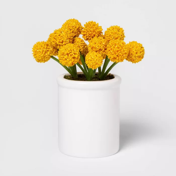 8.5" x 5" Artificial Billy Ball Arrangement in Ceramic Pot Yellow/White - Threshold™ | Target