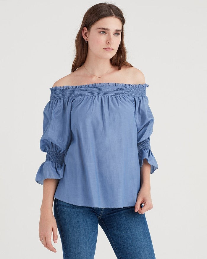 Off Shoulder Smock Top in Persian Blue | 7 For All Mankind