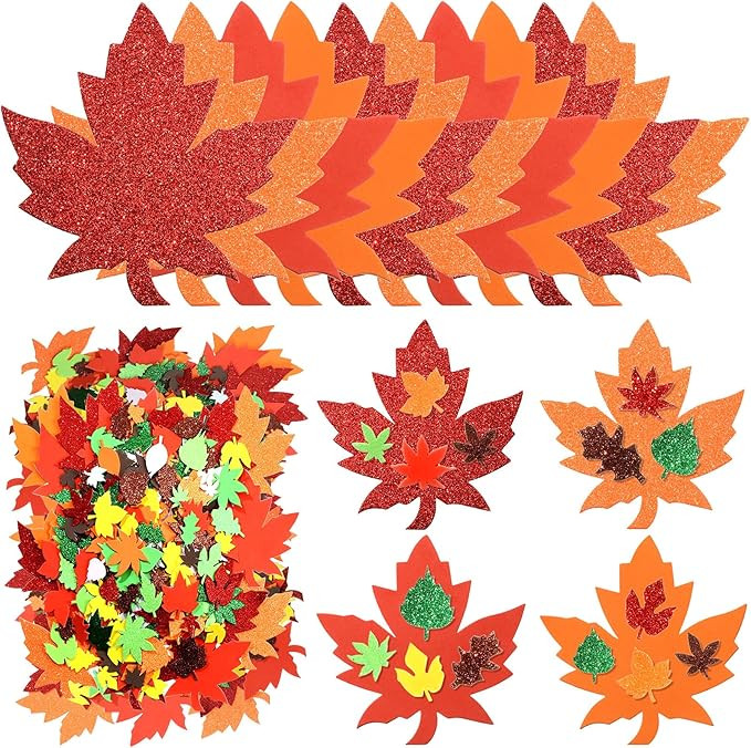 224 Pcs Thanksgiving Fall Foam Leaf Stickers Fall Crafts Self Adhesive Leaf Shape Glitter Sticker... | Amazon (US)