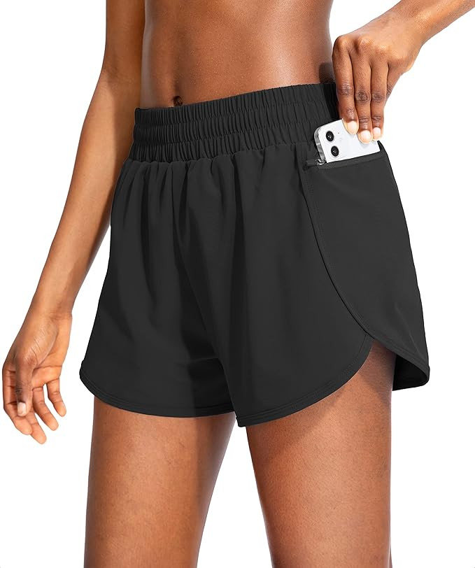 Soothfeel Womens Running Shorts with Zipper Pockets High Waisted Athletic Gym Workout Shorts for ... | Amazon (US)