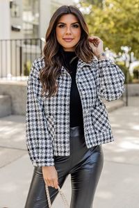 Doing It Well Black And Ivory Houndstooth Jacket | Pink Lily