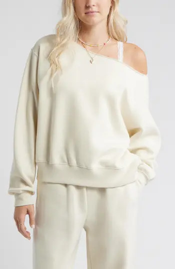 Fleece Detail Off the Shoulder Sweatshirt | Nordstrom