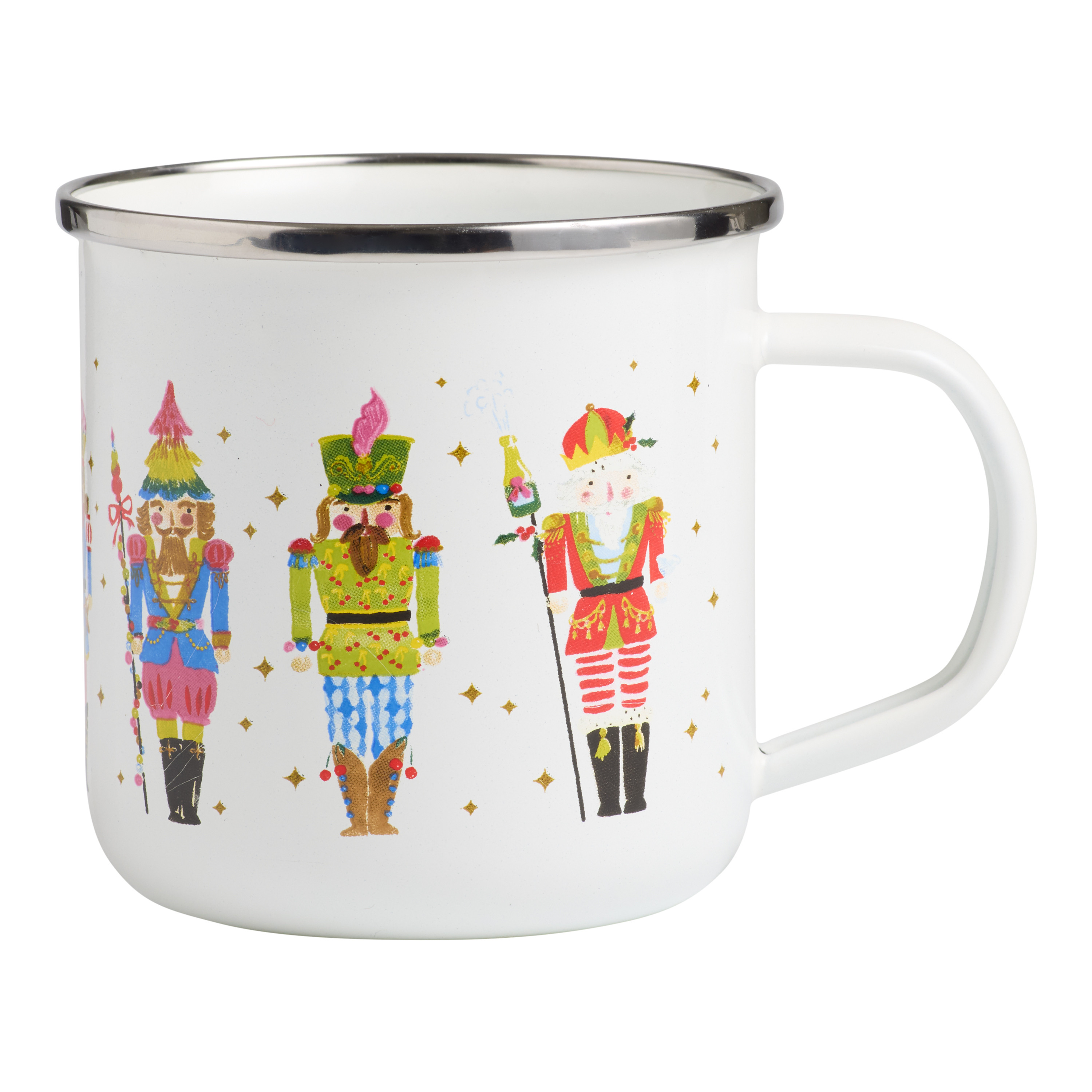 White Jingle Mingle Nutcracker Enameled Steel Mug | World Market