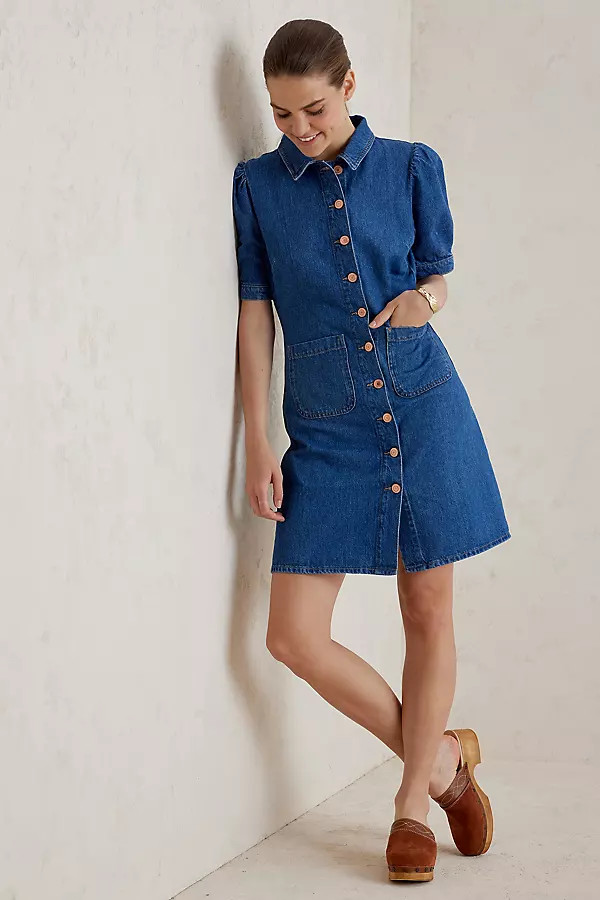 Button-Front Denim Mini Dress | Anthropologie (UK)