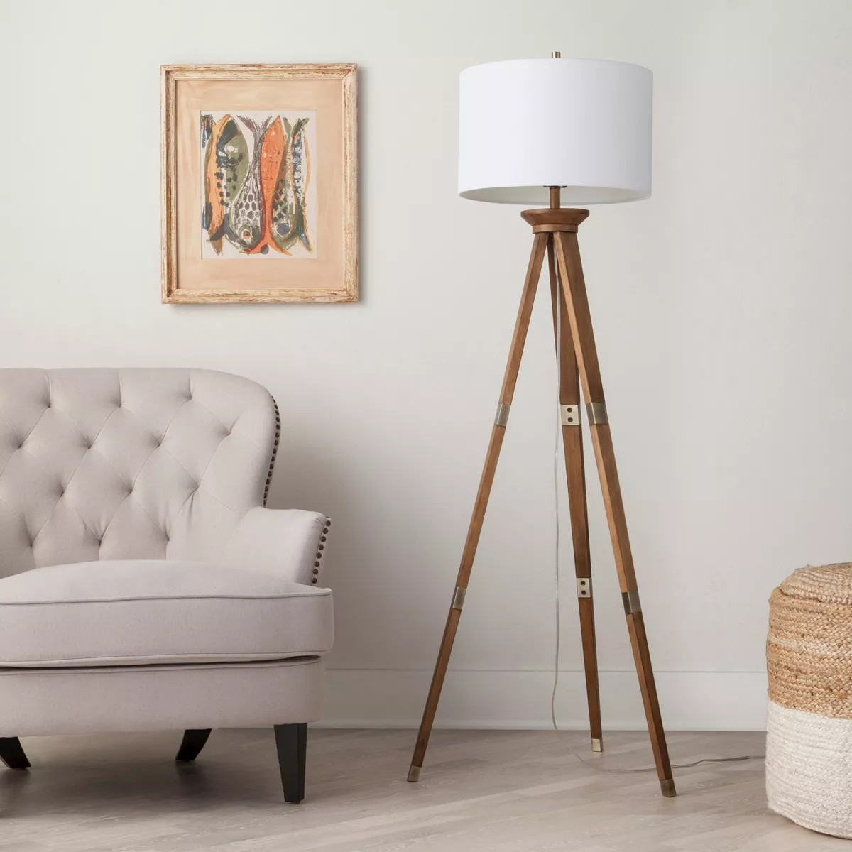 60"x16" Tripod Floor Lamp Oak Tone Wooden Finish - Threshold™: Elegant Standing Lighting, 3-Way... | Target