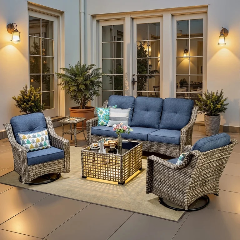Ovios 5 Pieces Outdoor Patio Furniture Set High-Back Rattan Wicker Conversation Set Outdoor Secti... | Walmart (US)