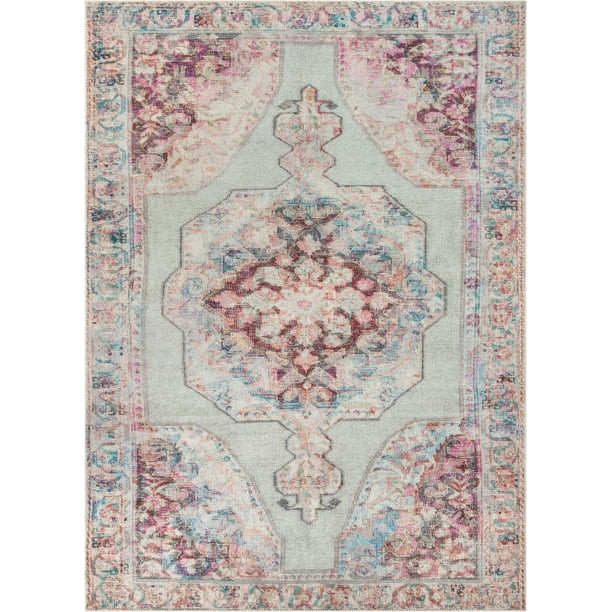Well Woven Lotus Ramon Pink Pastel Green Vintage Persian Botanical 5'3" x 7'3" Machine Washable F... | Walmart (US)