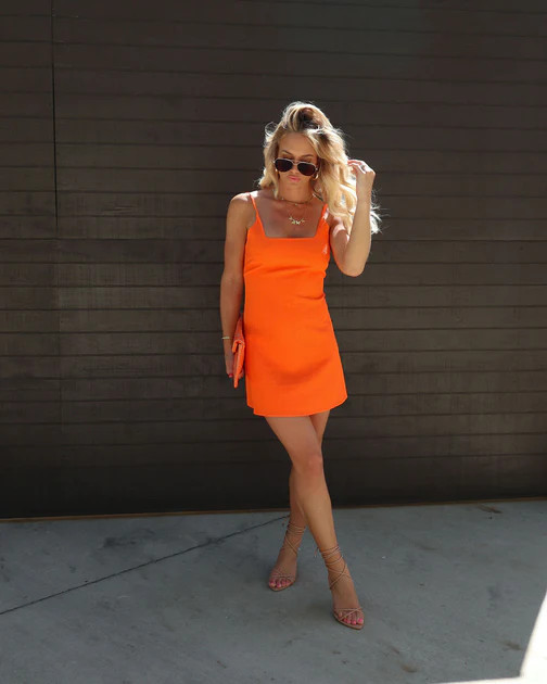 Twain Square Neck Mini Dress - Orange | VICI