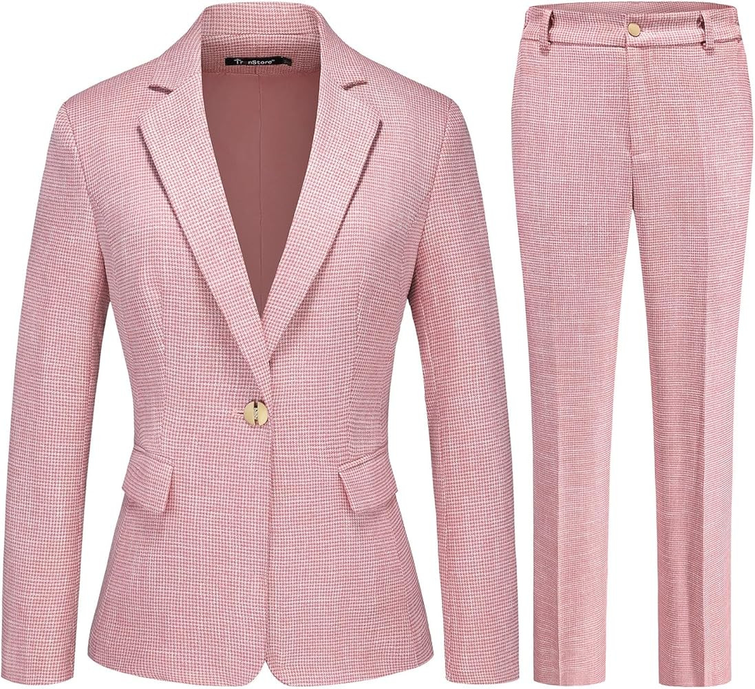 Women's Suit 2 Piece Set Business Pants Suit for Women Pinstripe Houndstooth Blazer | Amazon (US)