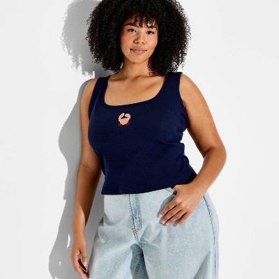 Women's Beaded Tank Top - Wild Fable™ Navy Blue Crabs 3X | Target