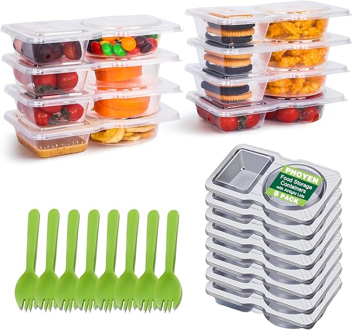 8 Sets Reusable Snack Containers with Lids, Double Compartment Snack Pack Containers with Spoons,... | Amazon (US)