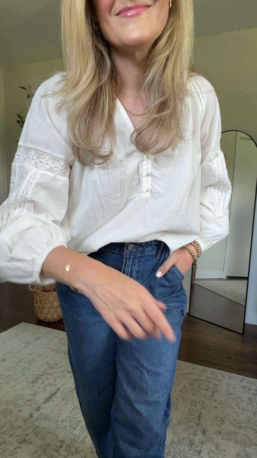 Walmart bishop sleeve cotton blouse size small, love the sleeve detail. #walmartfashion

#LTKOver40