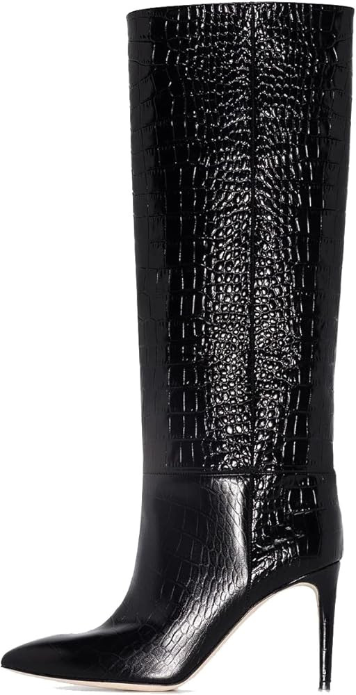 Knee High Boots in Croc-Embossed Mid Heeled Tall Boots | Amazon (US)