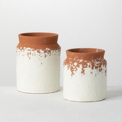 Sullivans Set of 2 Ceramic Speckled Container Vase 6"H & 7.5"H Off-White | Target