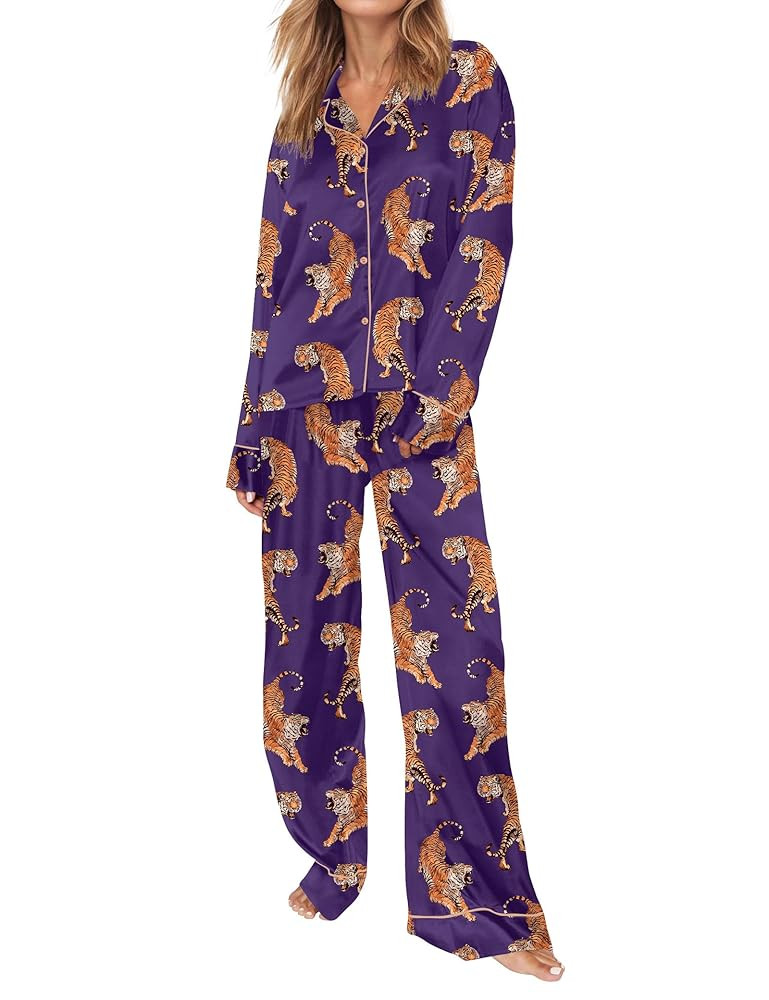 SHESHOW Satin Pajamas Set for Women Set Long Sleeve Button Down Pjs Sets 2 Piece Loungewear Anima... | Amazon (US)