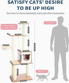 Made4Pets Cat Tree, Modern Cat Tree Tower for Indoor Cats - 65" Tall Wood Condo with Hammock, Scr... | Amazon (US)