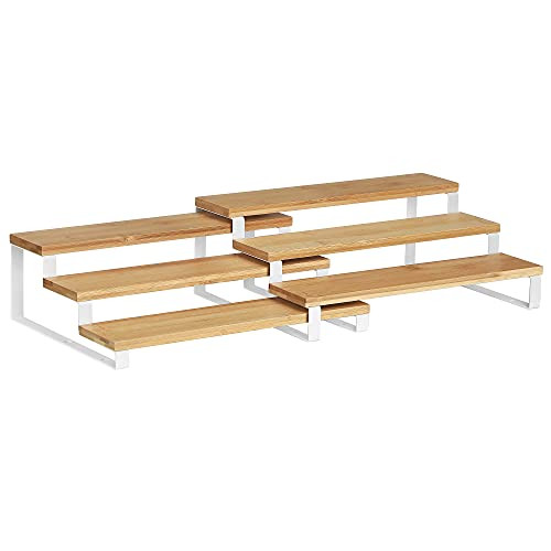 SONGMICS Spice Rack, Set of 2 Cabinet Shelf Organizers, 3-Tier Extendable Spice Holder, Bamboo, Stac | Amazon (US)